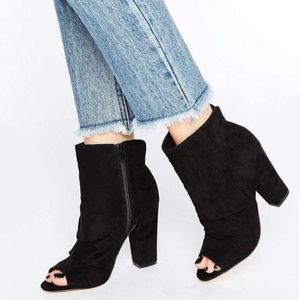 CHIC Black Suedette peep-toe Boho  ankle boots